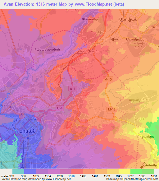 Avan,Armenia Elevation Map