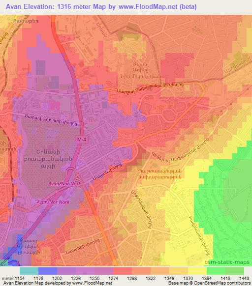 Avan,Armenia Elevation Map