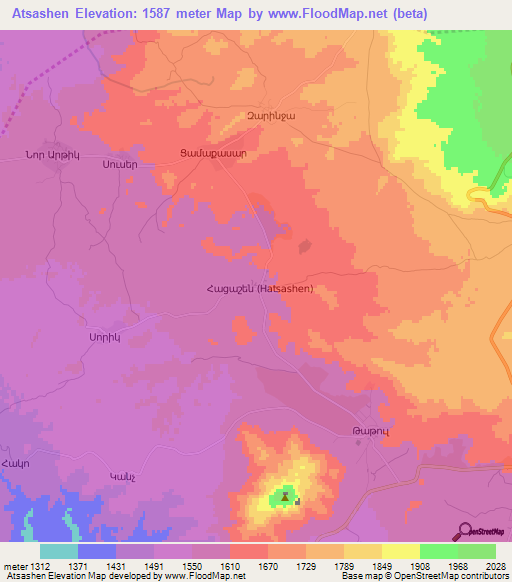 Atsashen,Armenia Elevation Map