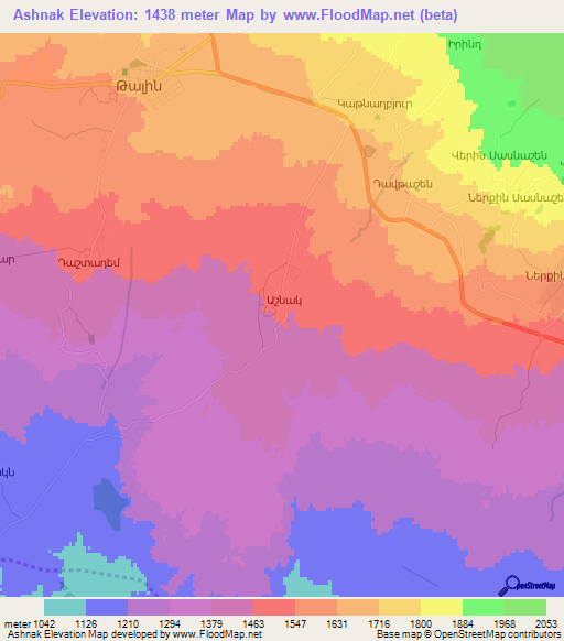 Ashnak,Armenia Elevation Map