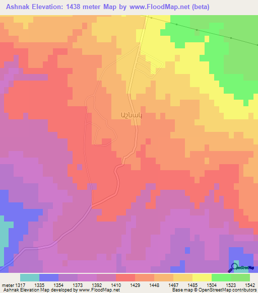 Ashnak,Armenia Elevation Map