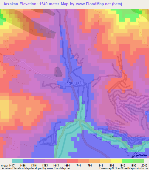 Arzakan,Armenia Elevation Map