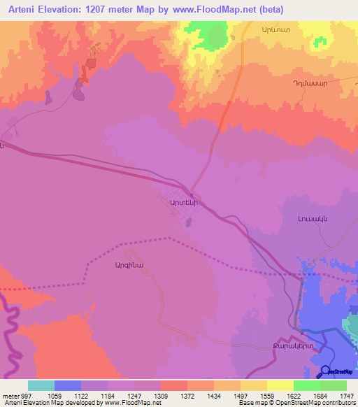 Arteni,Armenia Elevation Map