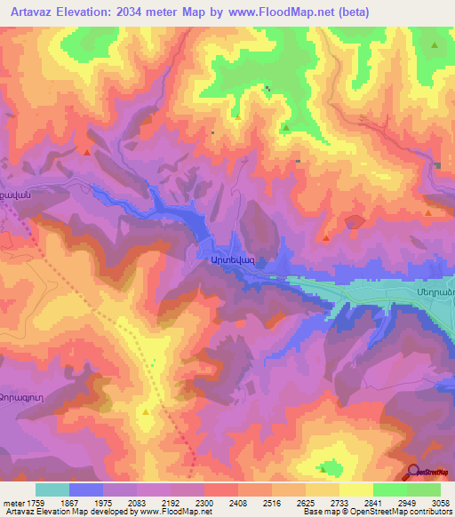 Artavaz,Armenia Elevation Map