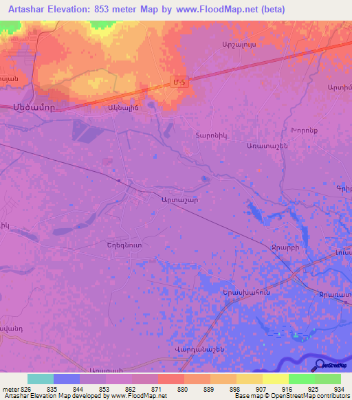Artashar,Armenia Elevation Map