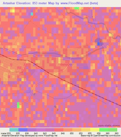 Artashar,Armenia Elevation Map