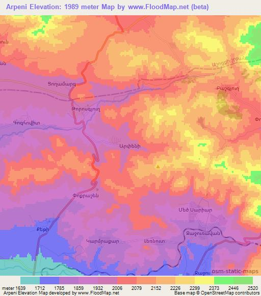 Arpeni,Armenia Elevation Map
