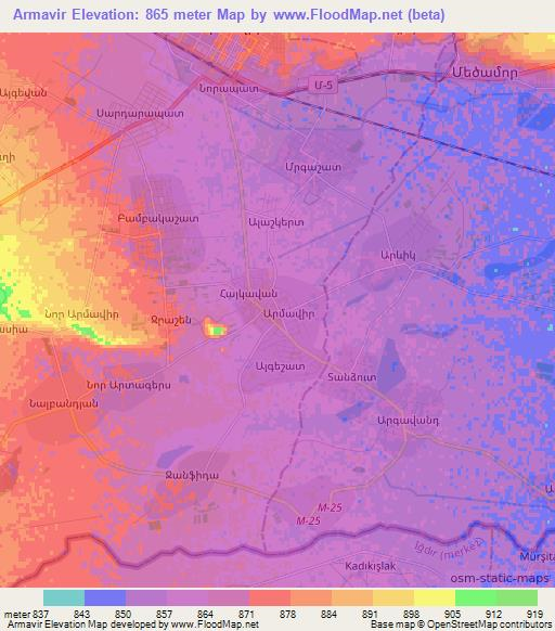 Armavir,Armenia Elevation Map