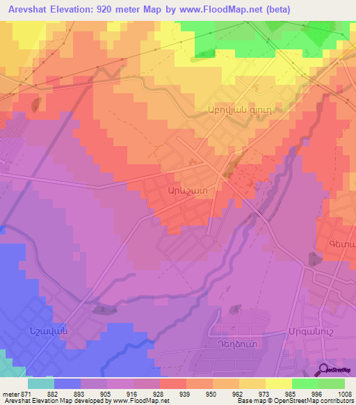 Arevshat,Armenia Elevation Map