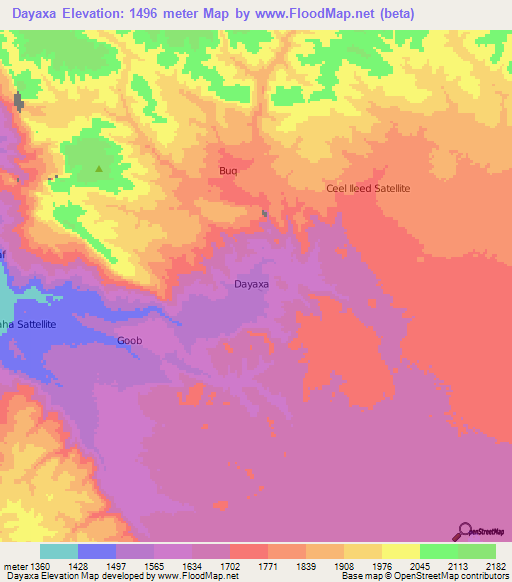 Dayaxa,Somalia Elevation Map
