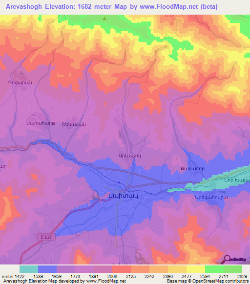 Arevashogh,Armenia Elevation Map