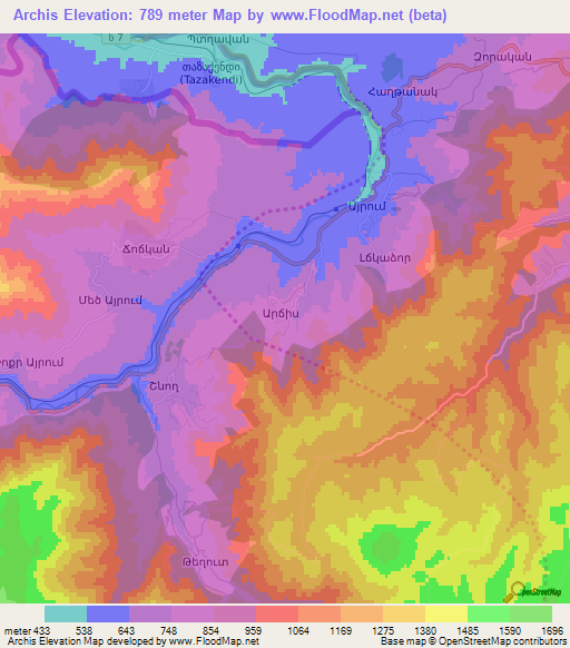 Archis,Armenia Elevation Map