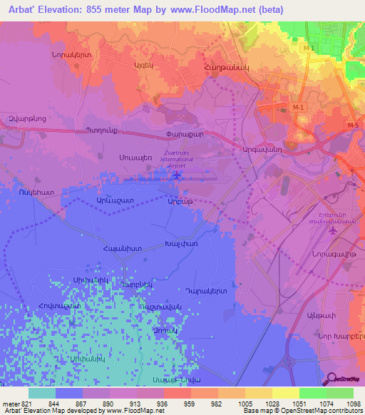 Arbat',Armenia Elevation Map