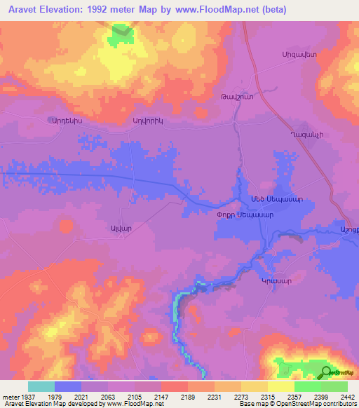 Aravet,Armenia Elevation Map