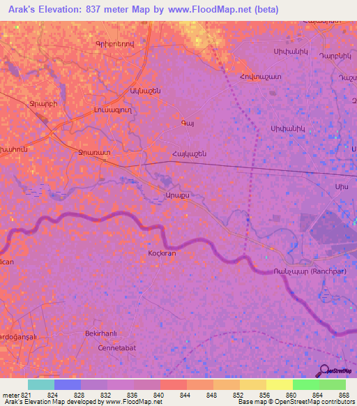 Arak's,Armenia Elevation Map