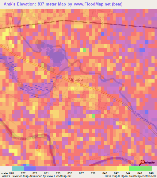 Arak's,Armenia Elevation Map