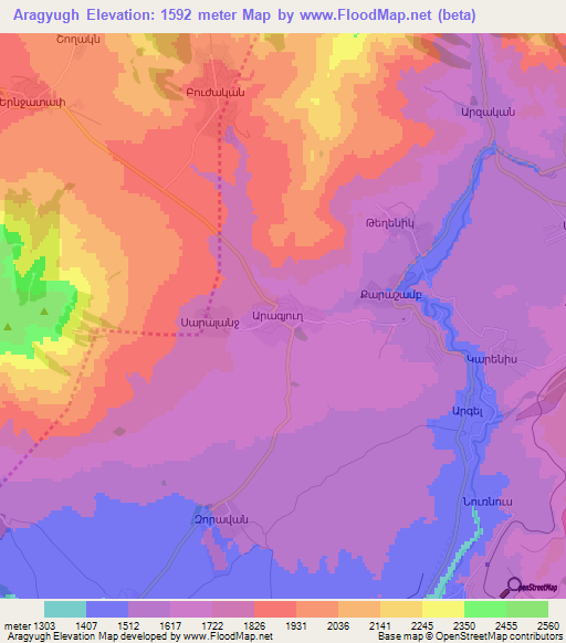 Aragyugh,Armenia Elevation Map