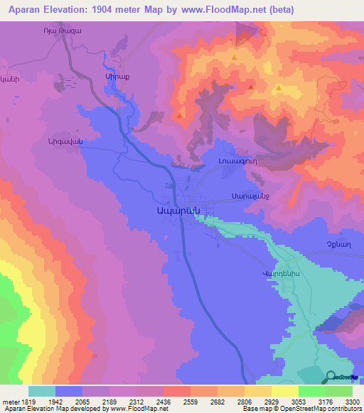 Aparan,Armenia Elevation Map