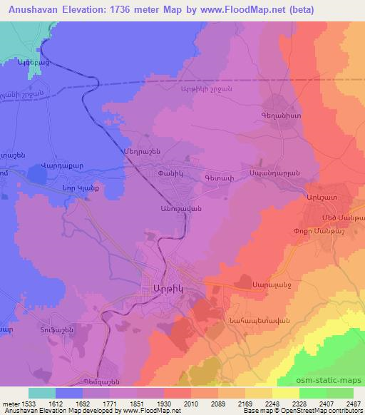 Anushavan,Armenia Elevation Map