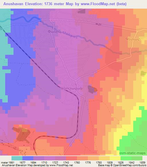 Anushavan,Armenia Elevation Map