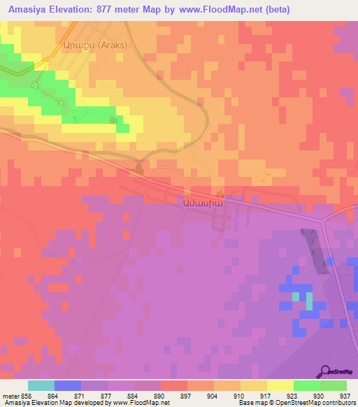 Amasiya,Armenia Elevation Map