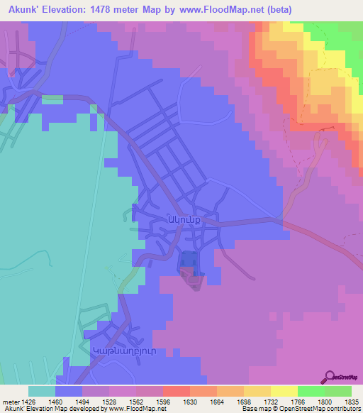 Akunk',Armenia Elevation Map