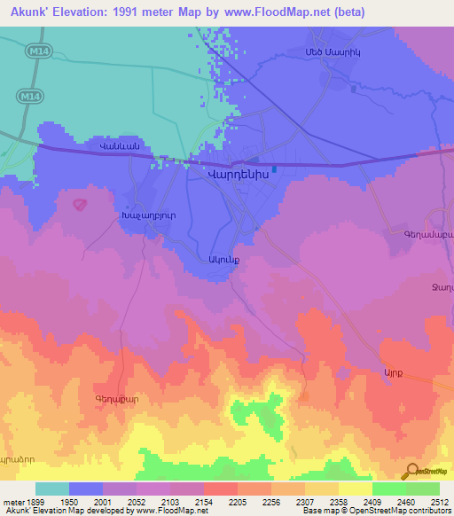 Akunk',Armenia Elevation Map