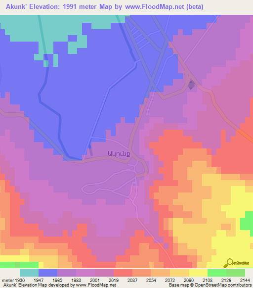 Akunk',Armenia Elevation Map