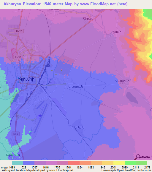 Akhuryan,Armenia Elevation Map