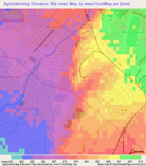 Agdzhakishlag,Armenia Elevation Map