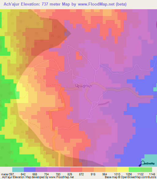 Ach'ajur,Armenia Elevation Map