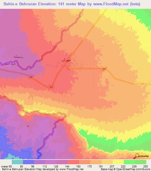 Behin-e Behruzan,Iran Elevation Map