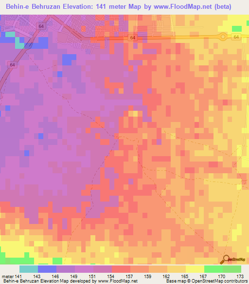 Behin-e Behruzan,Iran Elevation Map