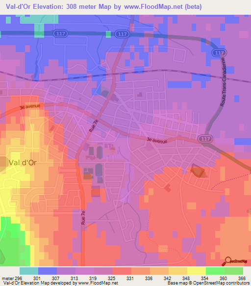 Val-d'Or,Canada Elevation Map