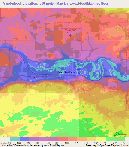Vanderhoof,Canada Elevation Map
