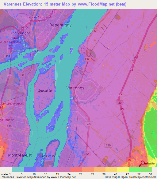Varennes,Canada Elevation Map