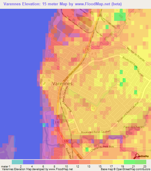 Varennes,Canada Elevation Map