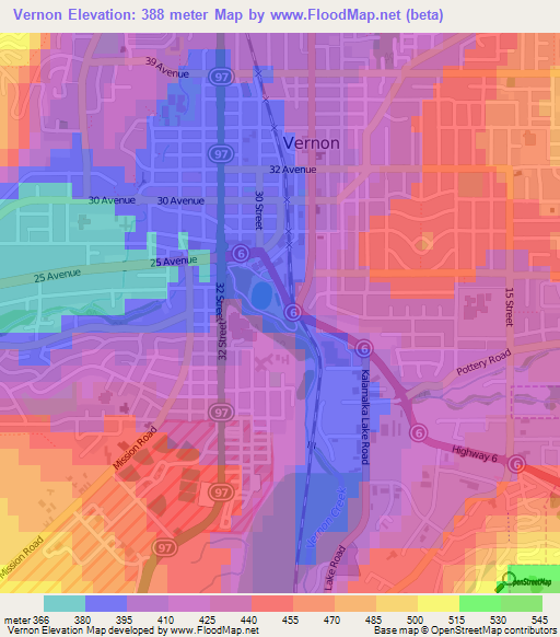 Vernon,Canada Elevation Map