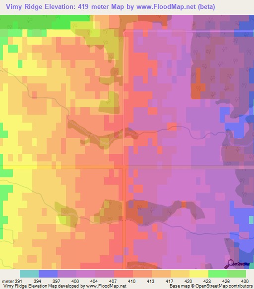 Vimy Ridge,Canada Elevation Map