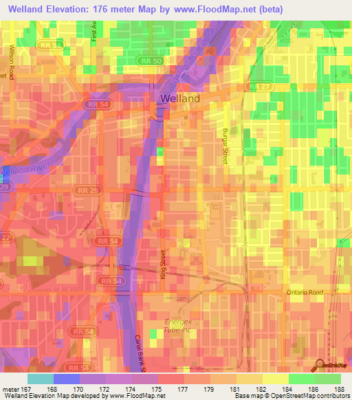 Welland,Canada Elevation Map