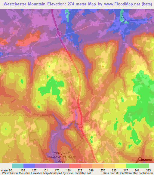 Westchester Mountain,Canada Elevation Map