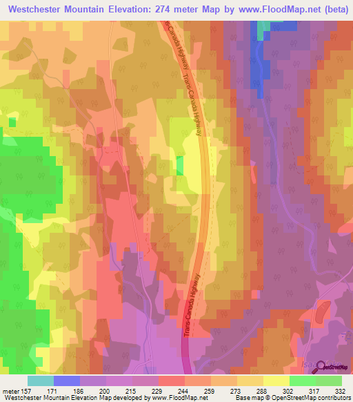 Westchester Mountain,Canada Elevation Map