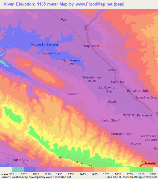 Alvan,Iran Elevation Map