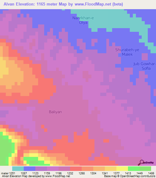Alvan,Iran Elevation Map