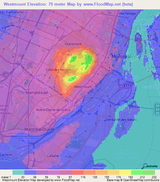 Westmount,Canada Elevation Map