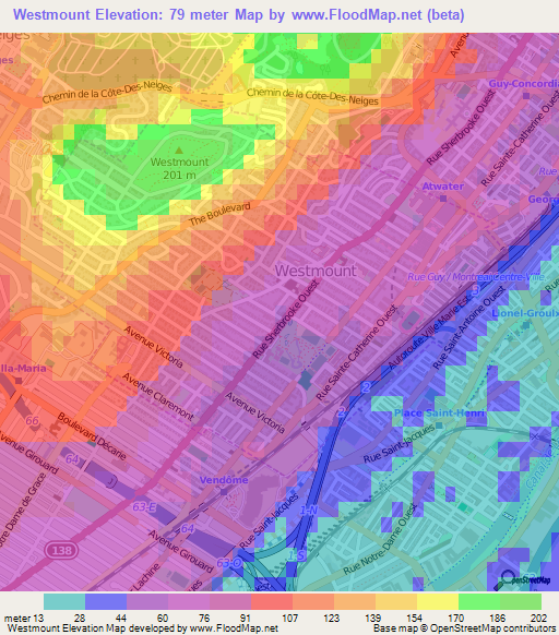Westmount,Canada Elevation Map