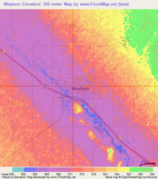 Weyburn,Canada Elevation Map