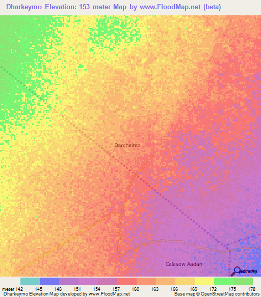 Dharkeymo,Somalia Elevation Map