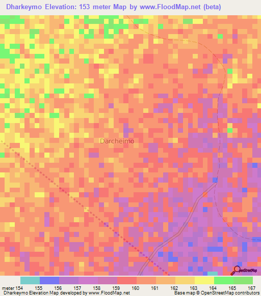 Dharkeymo,Somalia Elevation Map