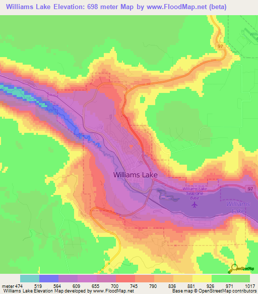Williams Lake,Canada Elevation Map